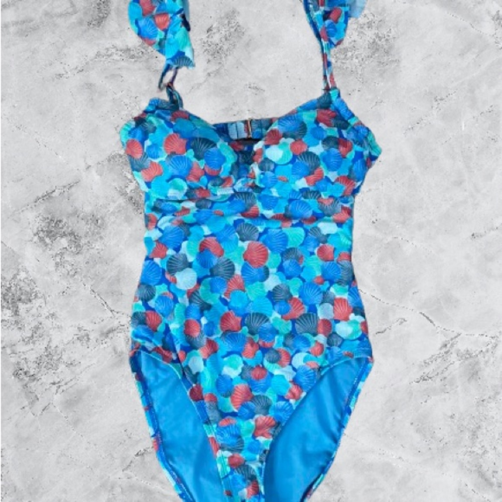 Decree Blue and Red Patterned One Piece Swimsuit